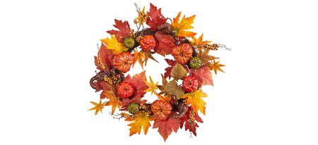 24" Harvest Foliage Artificial Wreath in Orange by Bellanest
