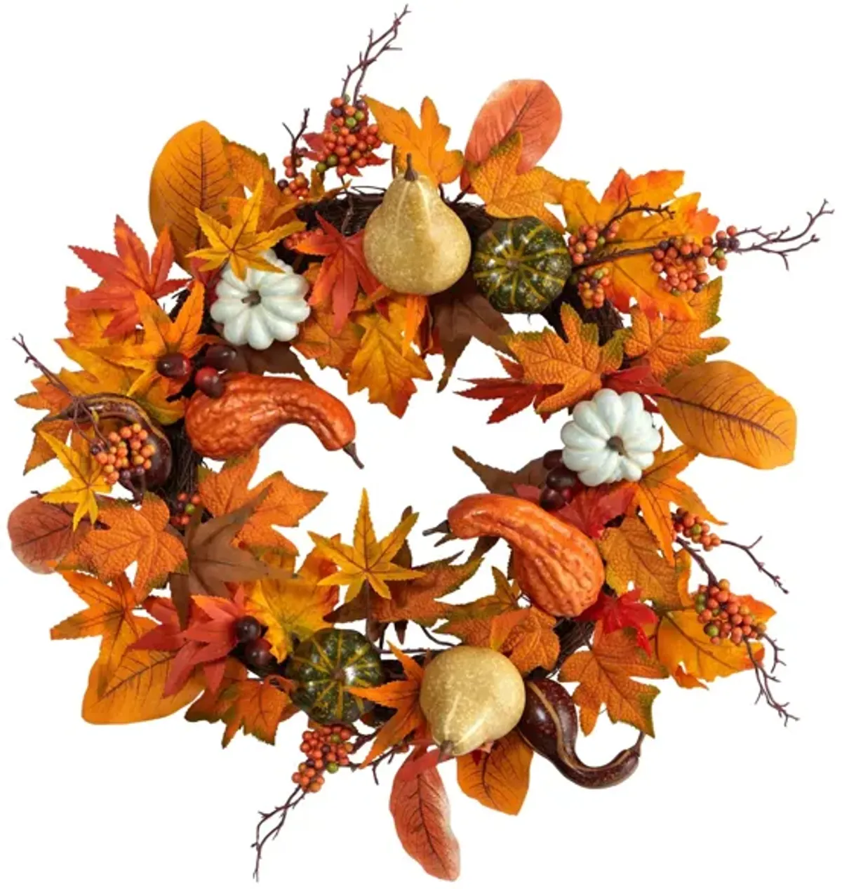 24" Harvest Foliage Artificial Wreath in Orange by Bellanest