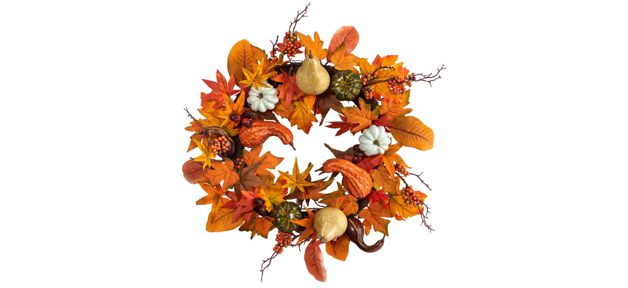 24" Harvest Foliage Artificial Wreath in Orange by Bellanest