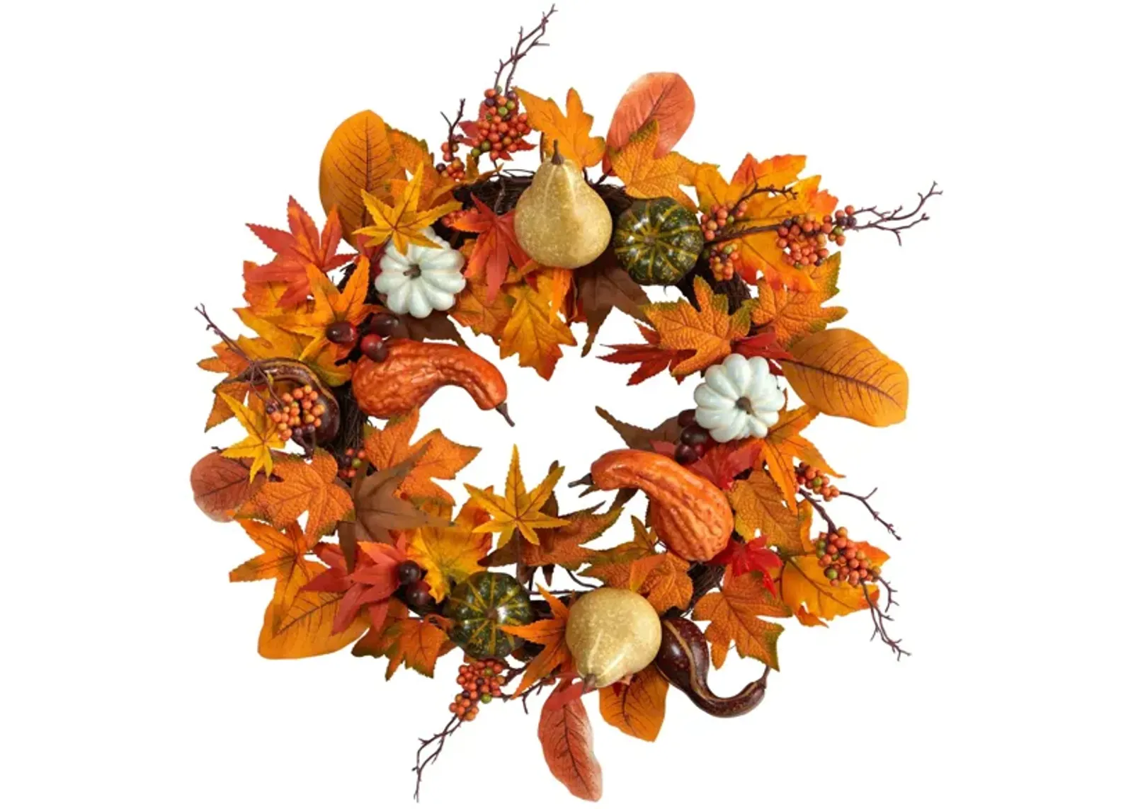 24" Harvest Foliage Artificial Wreath in Orange by Bellanest