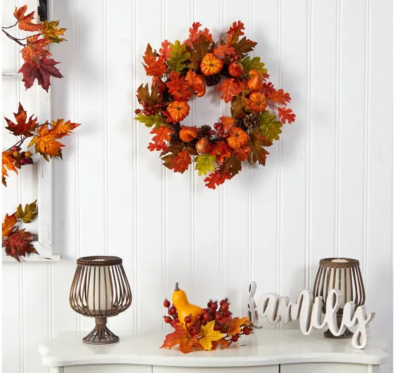 20" Harvest Foliage Artificial Wreath in Orange by Bellanest