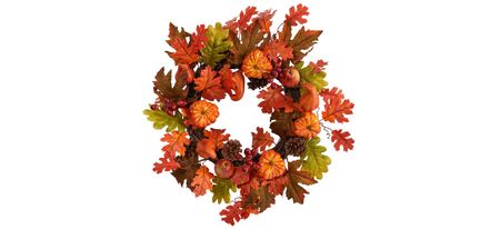 20" Harvest Foliage Artificial Wreath in Orange by Bellanest
