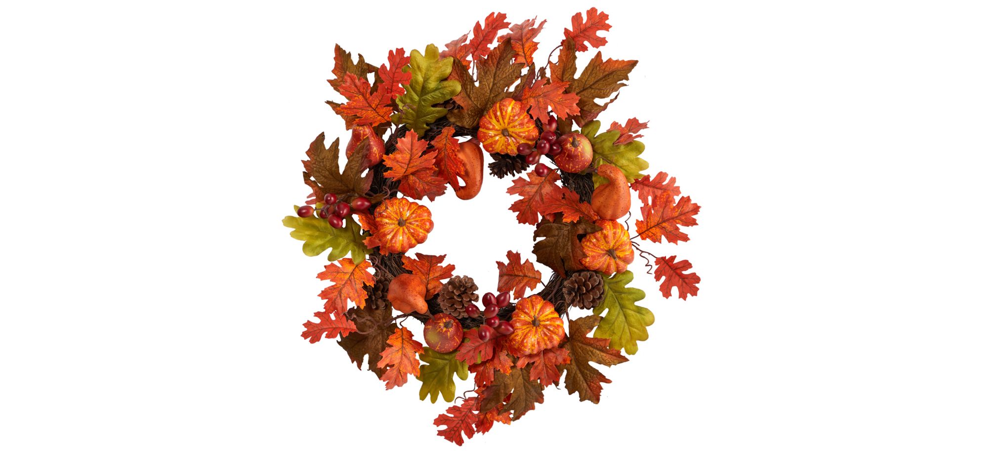 20" Harvest Foliage Artificial Wreath in Orange by Bellanest