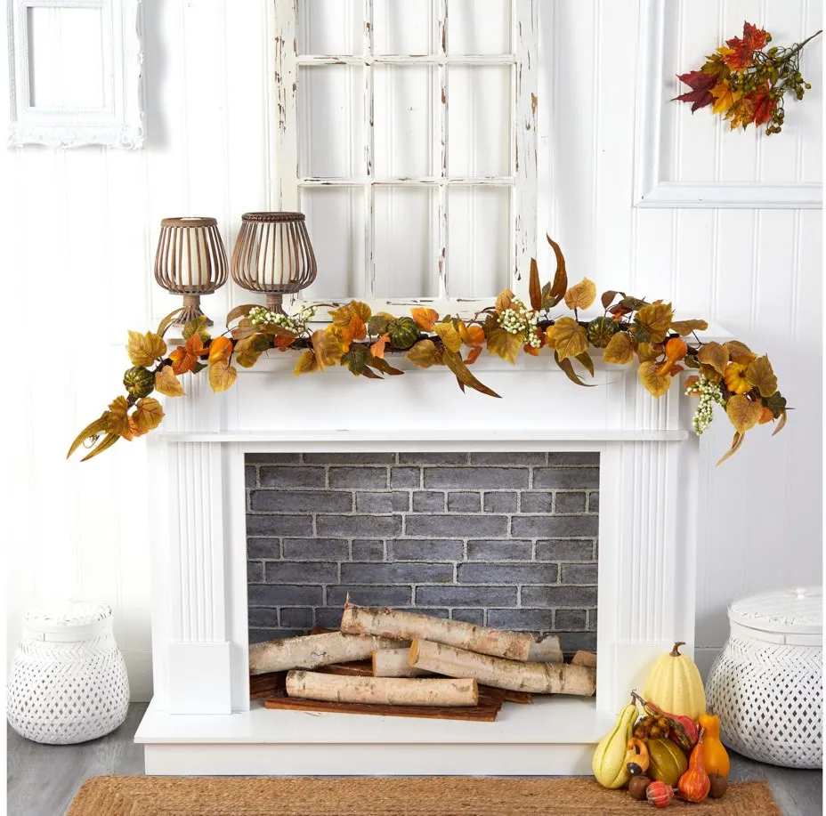 6' Harvest Foliage Artificial Garland in Orange by Bellanest