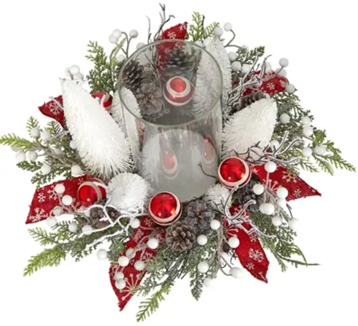 15" Holiday Foliage Lighted Forest Candle Holder