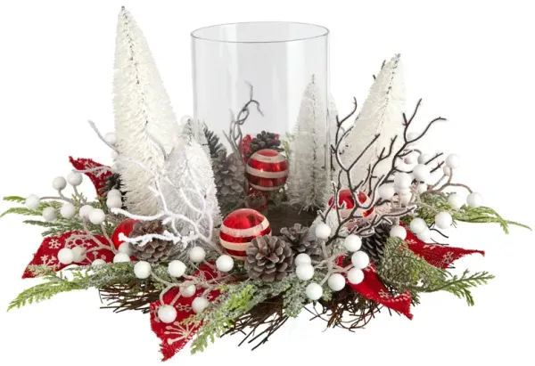 15" Holiday Foliage Lighted Forest Candle Holder