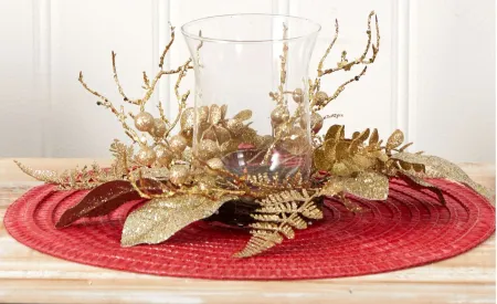 10" Holiday Foliage Golden Artificial Candelabrum in Gold by Bellanest