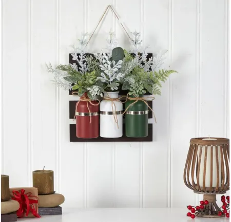 17" Holiday Foliage Hanging Mason Jar Artificial Arrangement in Green/Red by Bellanest