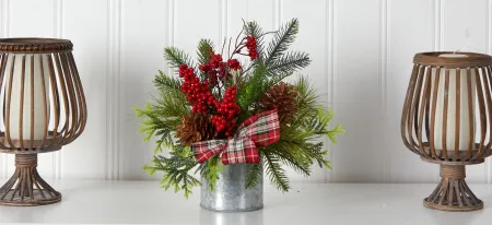 12" Holiday Foliage Artificial Table Arrangement in Green by Bellanest