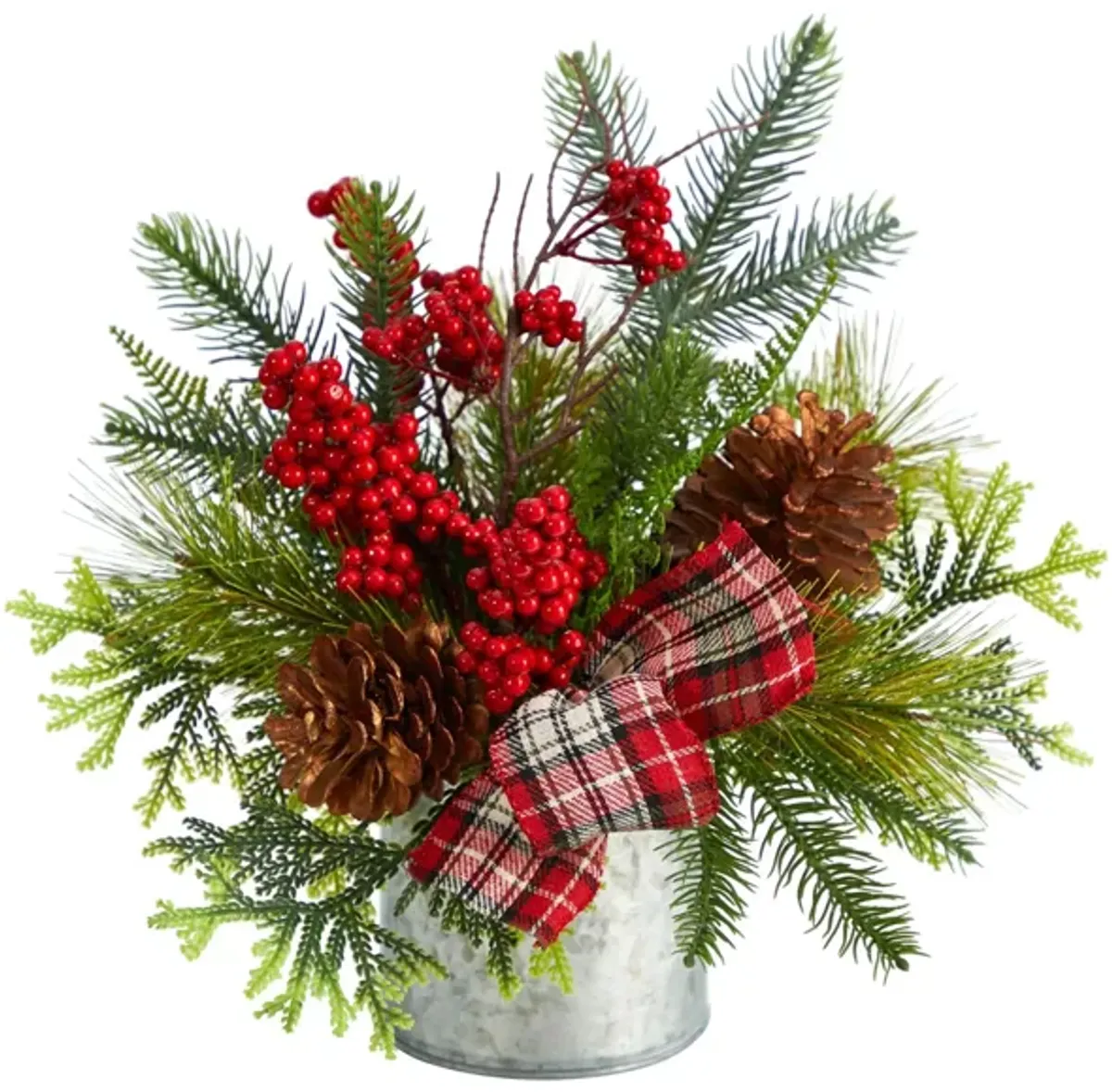 12" Holiday Foliage Artificial Table Arrangement in Green by Bellanest