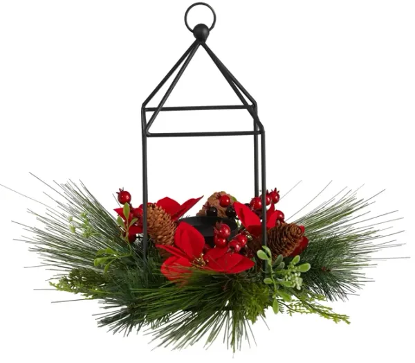 14" Holiday Foliage Candle Holder Artificial Arrangement