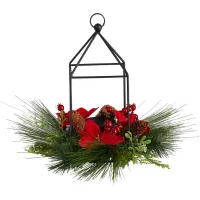 14" Holiday Foliage Candle Holder Artificial Arrangement in Green by Bellanest