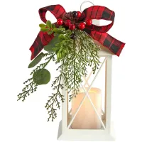 12" Holiday Foliage White Lantern Arrangement with LED Candle in Green by Bellanest