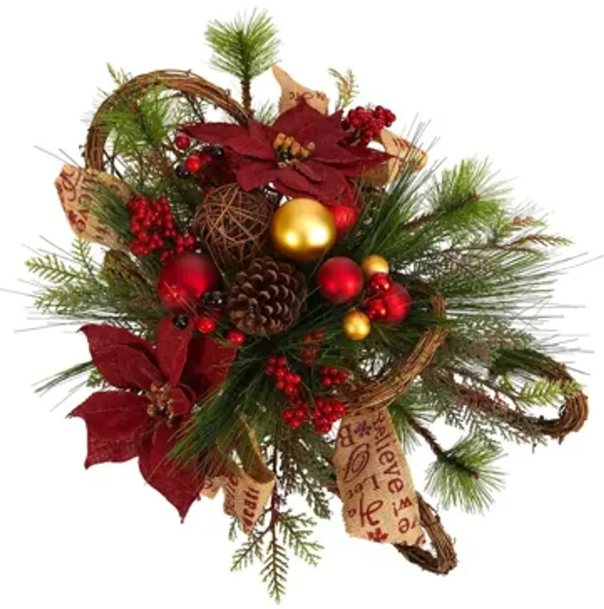 18" Sleigh with Holiday Foliage Artificial Arrangement