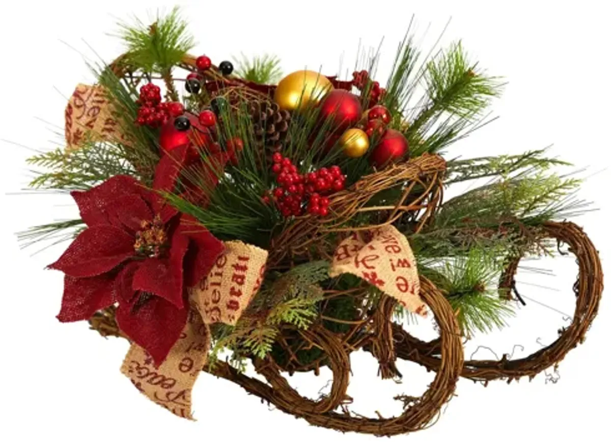 18" Sleigh with Holiday Foliage Artificial Arrangement