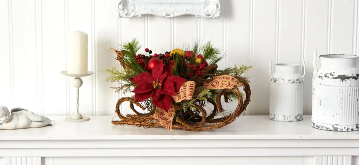 18" Sleigh with Holiday Foliage Artificial Arrangement