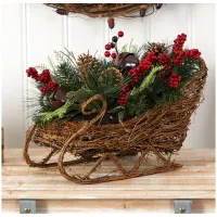 18" Sleigh with Holiday Foliage Artificial Arrangement