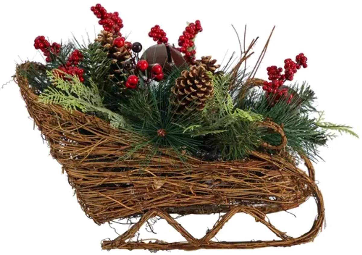 18" Sleigh with Holiday Foliage Artificial Arrangement