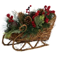 18" Sleigh with Holiday Foliage Artificial Arrangement