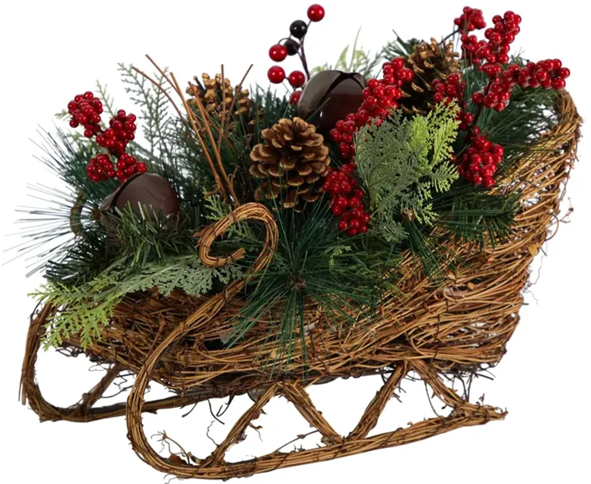 18" Sleigh with Holiday Foliage Artificial Arrangement