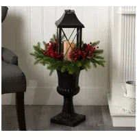 33" Holiday Foliage Large Lantern Artificial Porch Decor with LED Candle