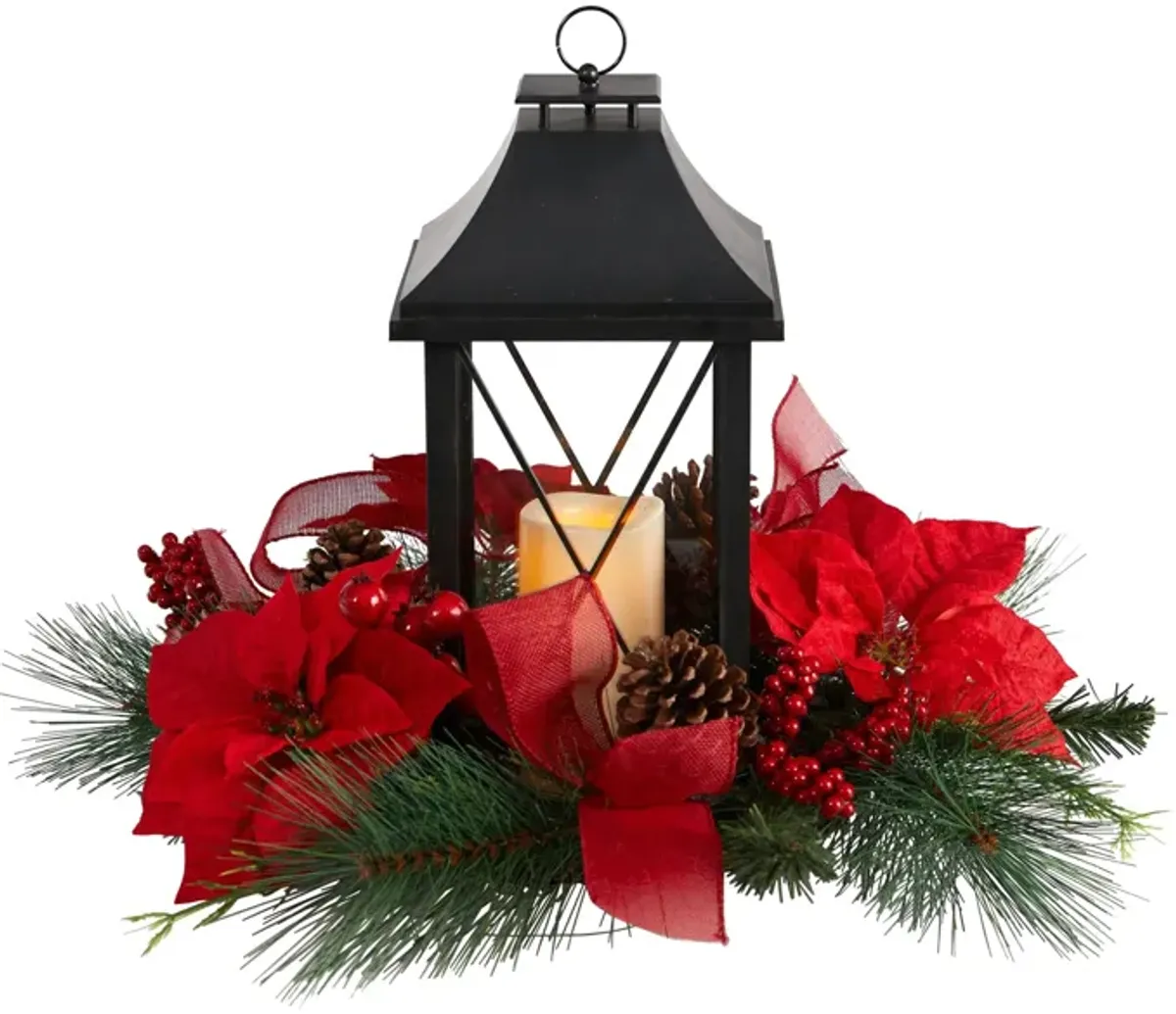 15" Holiday Foliage Lantern Artificial Arrangement with LED Candle