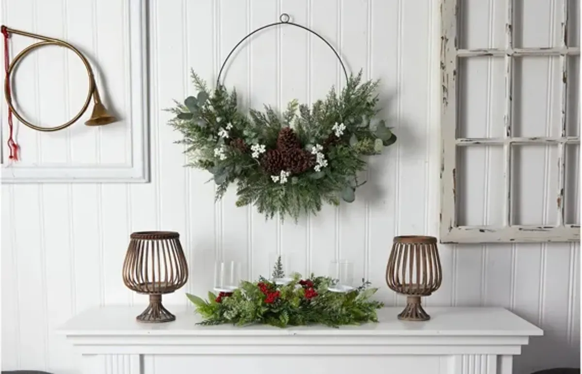 20" Holiday Foliage Candle Holder Artificial Arrangement