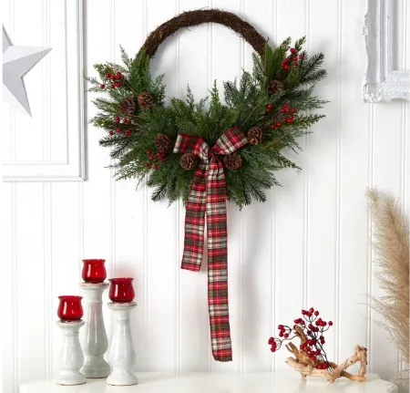 28" Holiday Foliage Artificial Wreath in Green by Bellanest
