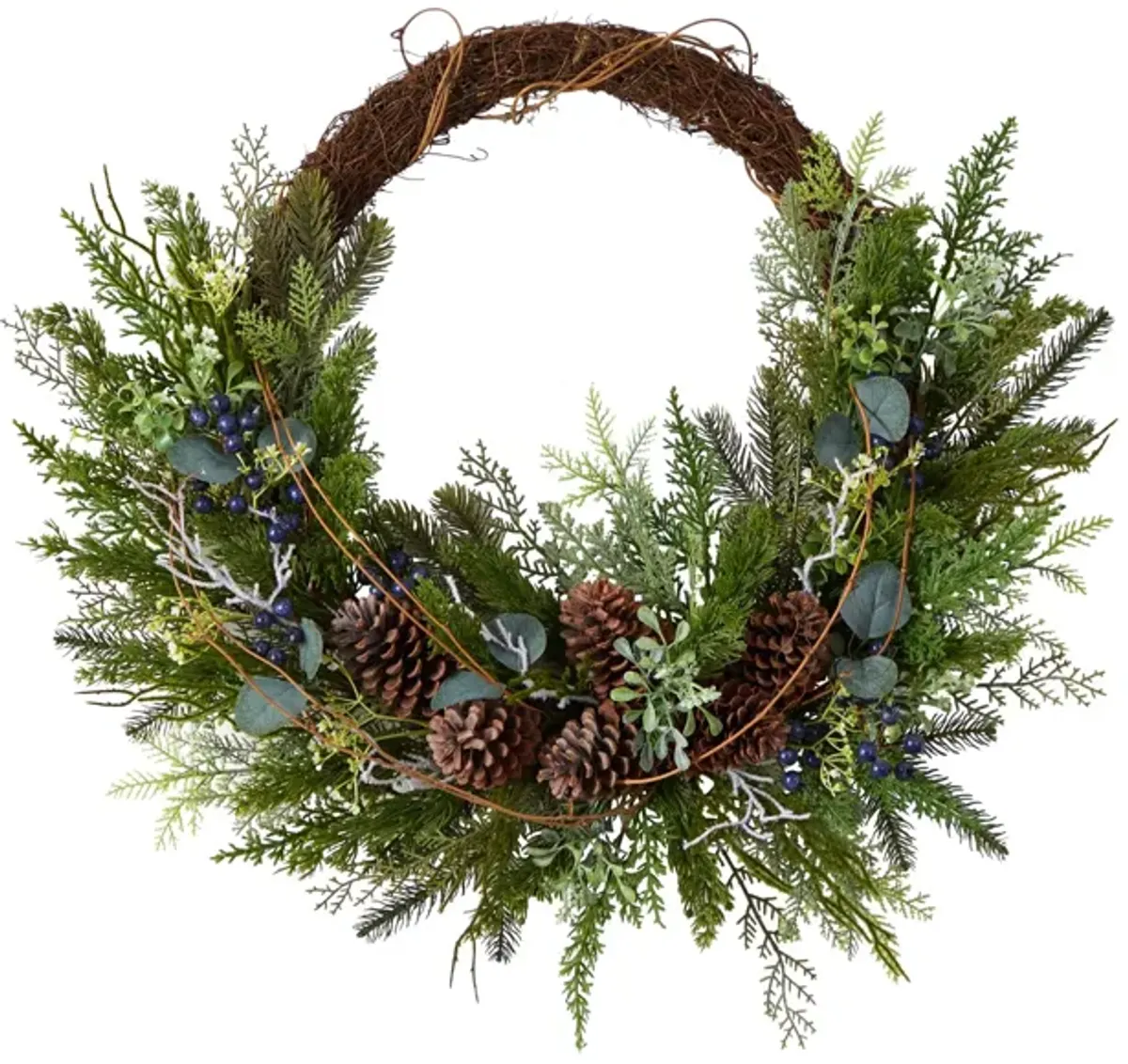 30" Holiday Foliage Artificial Twig Wreath in Green by Bellanest