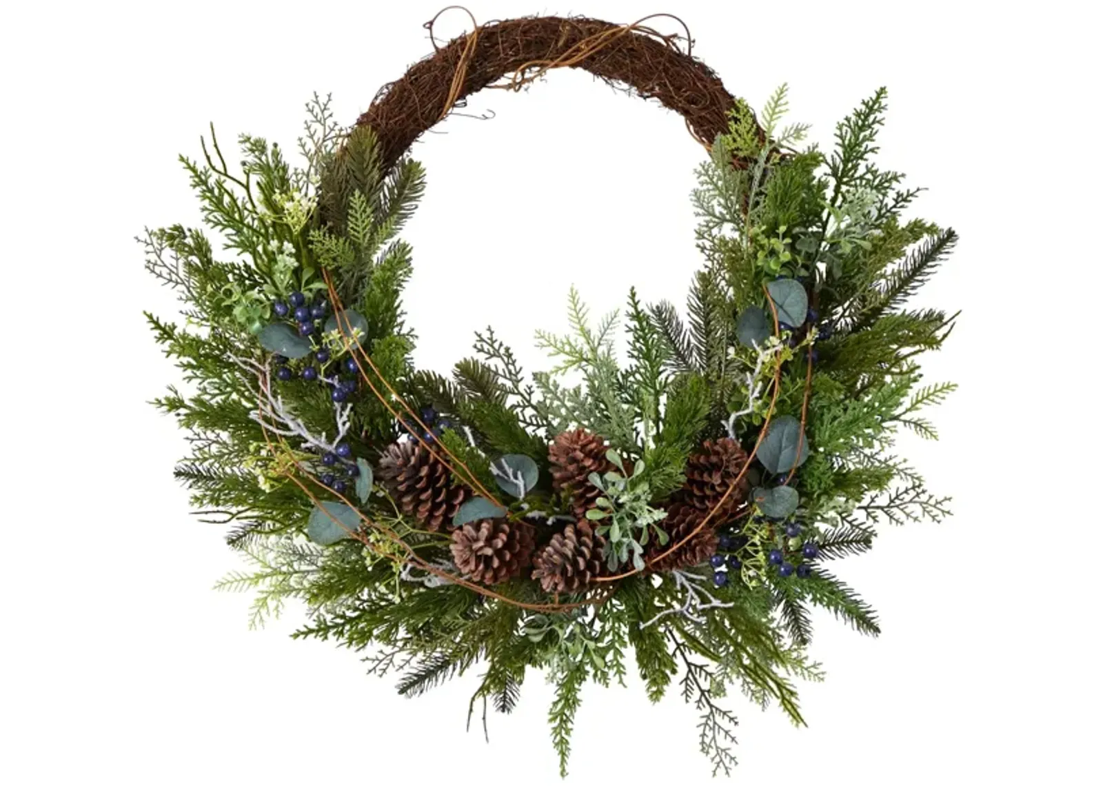 30" Holiday Foliage Artificial Twig Wreath in Green by Bellanest