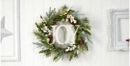 24" Joy Holiday Foliage Artificial Wreath in Green by Bellanest