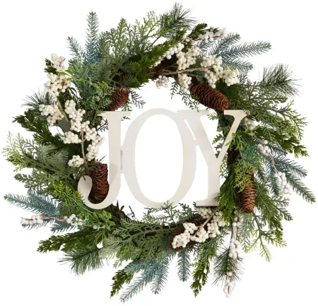 24" Joy Holiday Foliage Artificial Wreath in Green by Bellanest