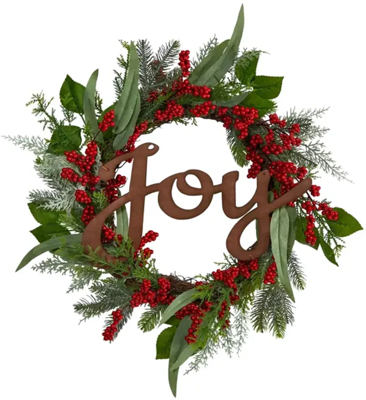 24" Joy Holiday Foliage Artificial Wreath in Green by Bellanest