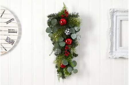 26" Holiday Foliage Artificial Swag with Ornaments in Green by Bellanest