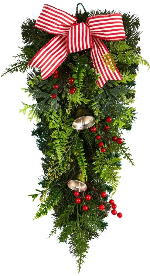 26" Holiday Foliage Bells Artificial Swag in Green by Bellanest