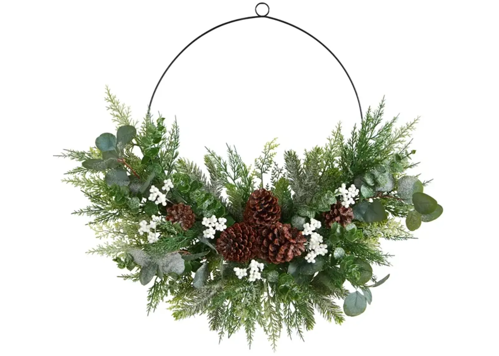 28" Holiday Foliage Metal Circlet Artificial Wreath in Green by Bellanest