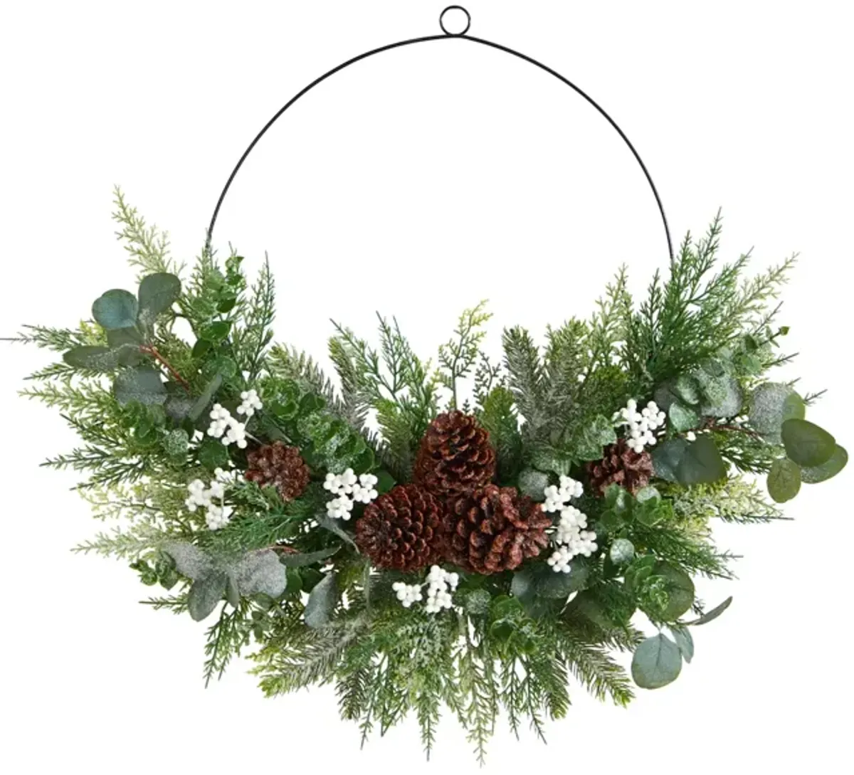 28" Holiday Foliage Metal Circlet Artificial Wreath in Green by Bellanest