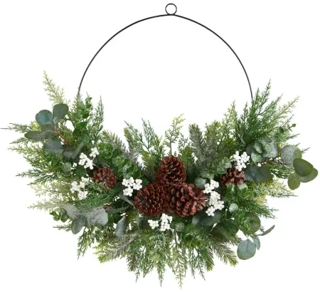 28" Holiday Foliage Metal Circlet Artificial Wreath in Green by Bellanest