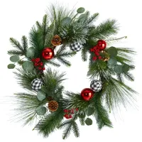 24" Holiday Foliage Artificial Wreath with Ornaments in Green by Bellanest