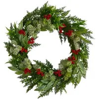 24" Holiday Foliage Artificial Wreath in Green by Bellanest