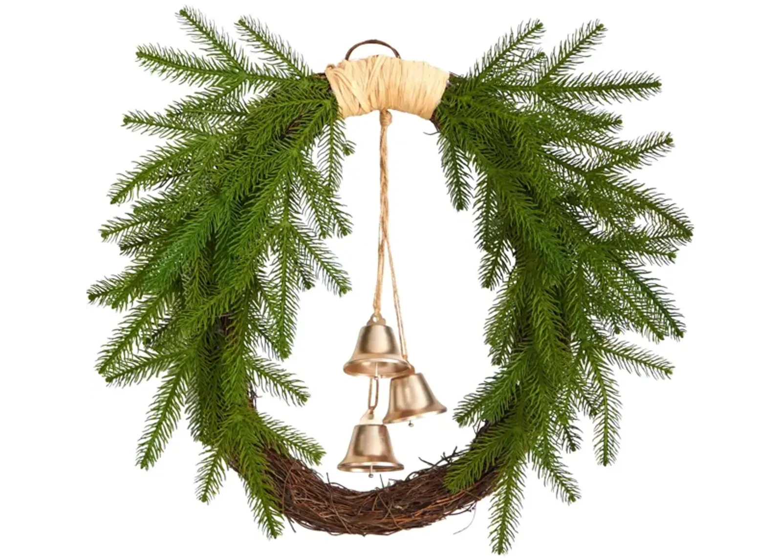 24" Holiday Foliage with Hanging Bells Artificial Wreath in Green by Bellanest