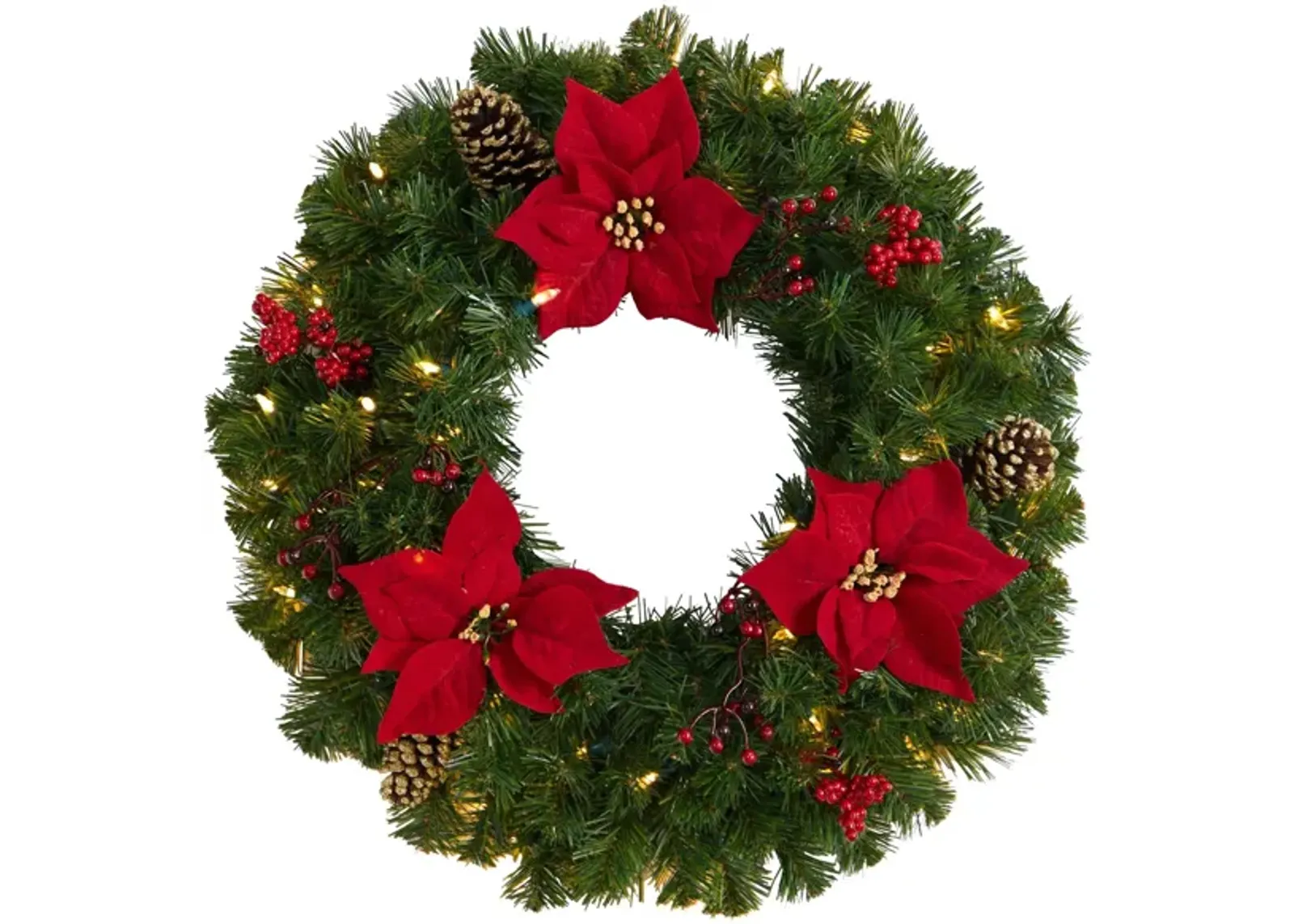 24" Holiday Foliage Artificial Wreath with Warm White LED Lights