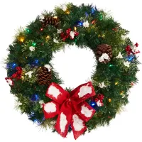 24" Holiday Foliage Artificial Wreath with Multi-Colored LED Lights in Green by Bellanest