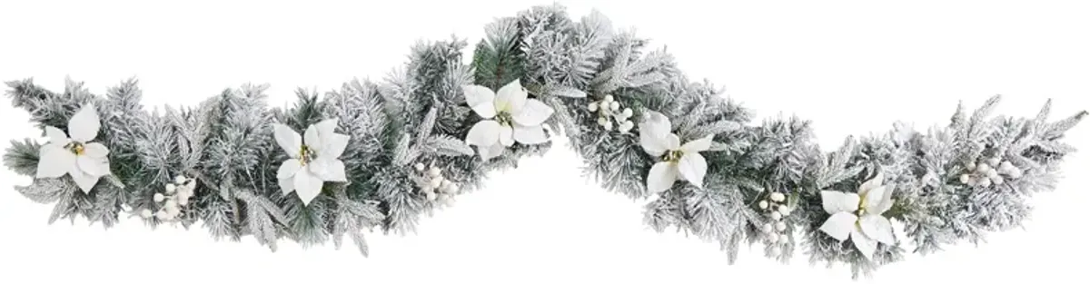 6' Holiday Foliage Flocked Artificial Garland with Warm White LED Lights