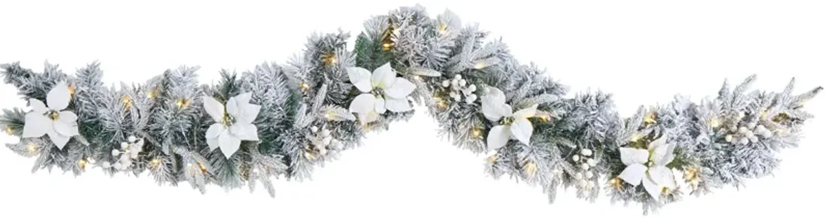 6' Holiday Foliage Flocked Artificial Garland with Warm White LED Lights in Green by Bellanest