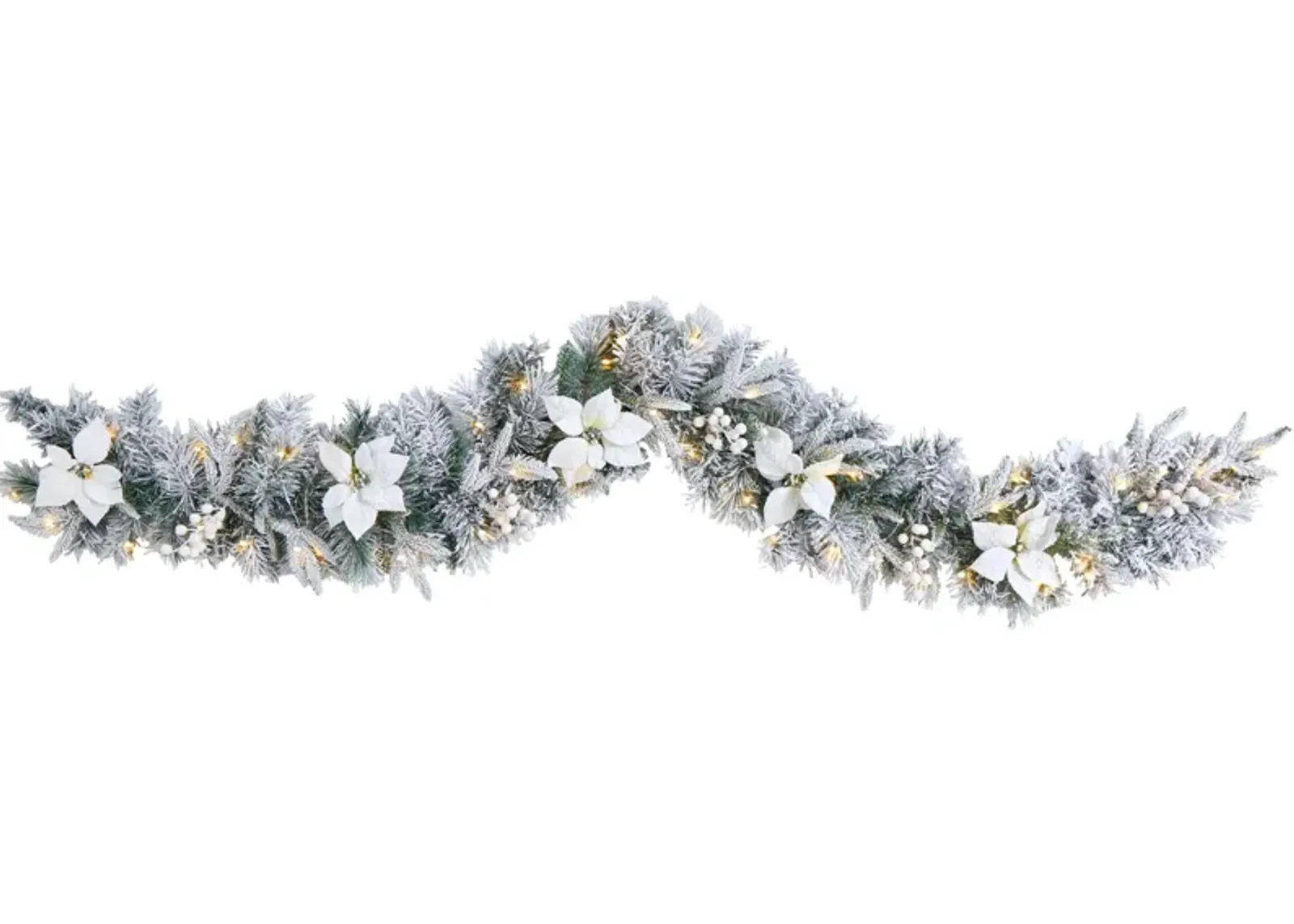 6' Holiday Foliage Flocked Artificial Garland with Warm White LED Lights in Green by Bellanest