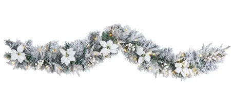 6' Holiday Foliage Flocked Artificial Garland with Warm White LED Lights in Green by Bellanest