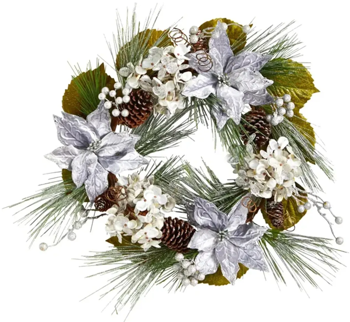 24" Silver Holiday Foliage Artificial Wreath in Silver by Bellanest