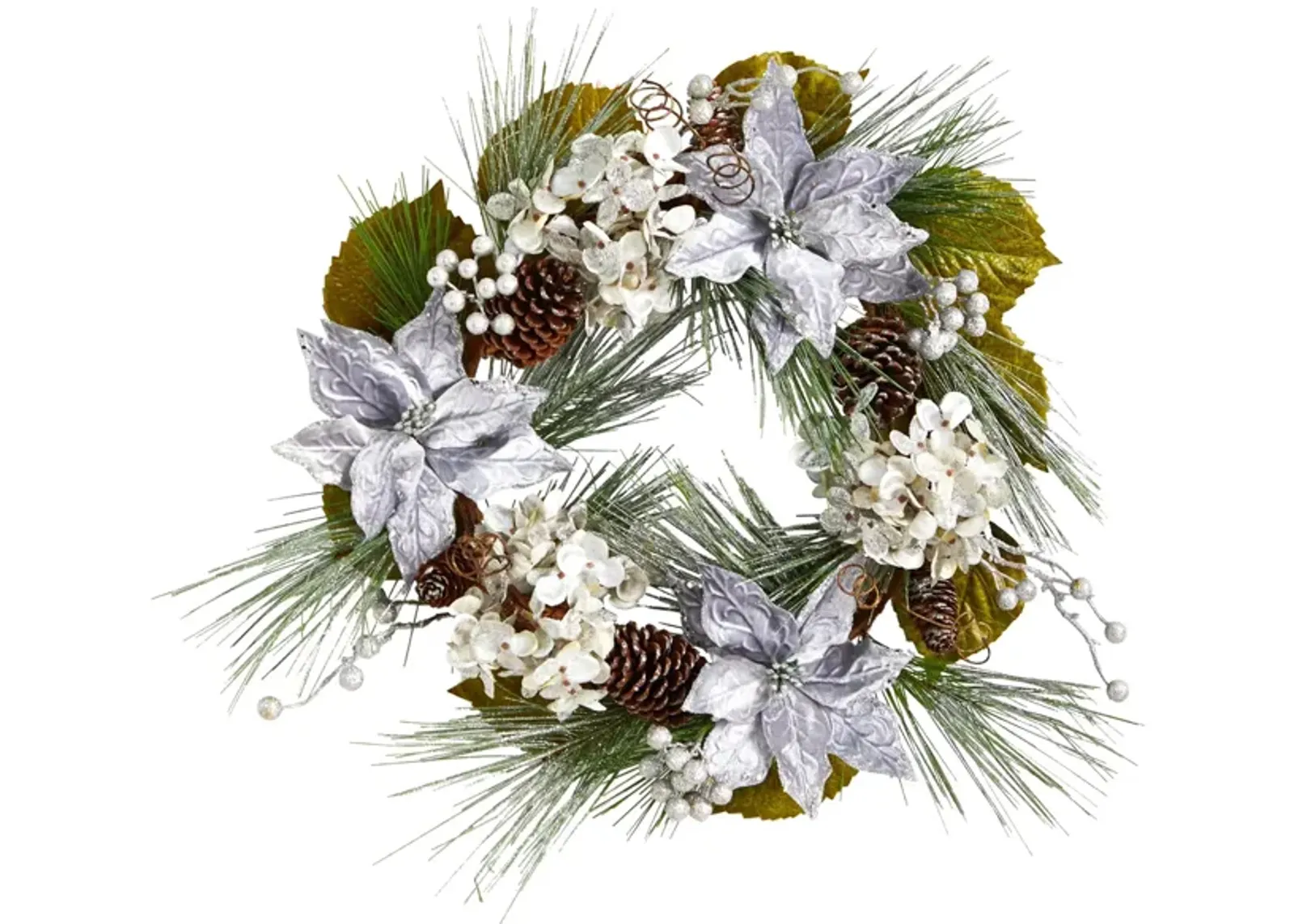 24" Silver Holiday Foliage Artificial Wreath in Silver by Bellanest