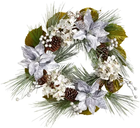 24" Silver Holiday Foliage Artificial Wreath in Silver by Bellanest